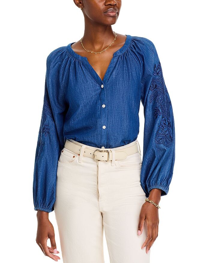 

Tommy Bahama Блуза цвета индиго Cove с декорированными рукавами, синий