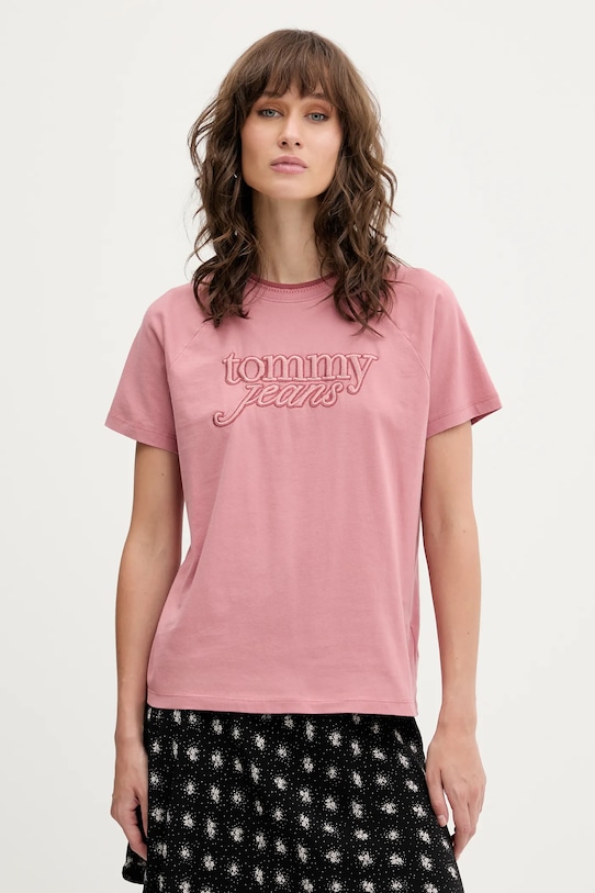

Хлопковая футболка Tommy Jeans, розовый