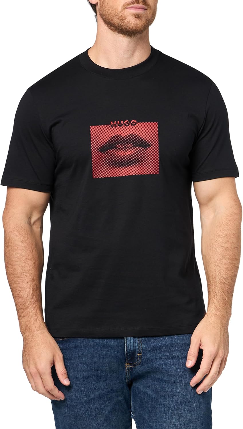 

Мужская футболка с графическим логотипом HUGO, Solid Black, Черный, Мужская футболка с графическим логотипом HUGO, Solid Black