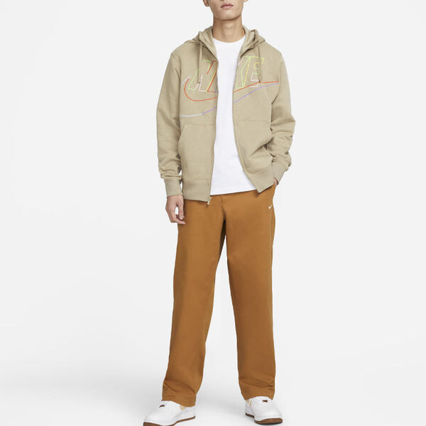 Толстовка Nike Big Logo Sportswear Club Fleece Full-Zip Hoodie 'Khaki', хаки — фото 3