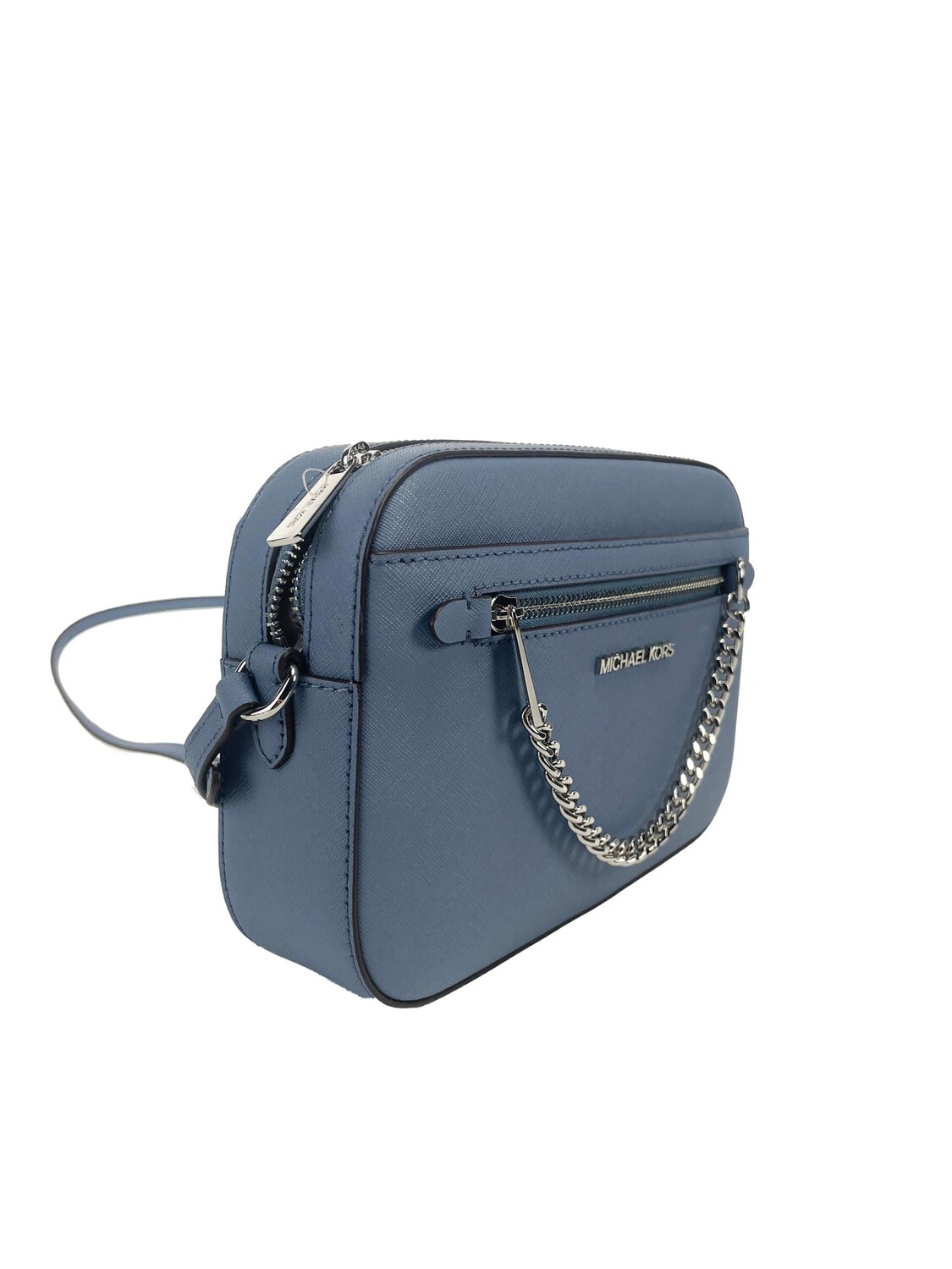 

Michael Kors Jet Set East West Большая синяя кожаная женская сумка через плечо с цепочкой на молнии, мультиколор