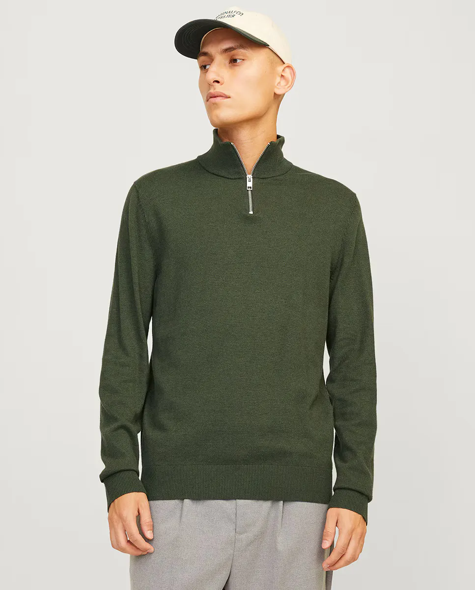 

Мужской вязаный свитер на молнии и с высоким воротником Jack & Jones, зеленый
