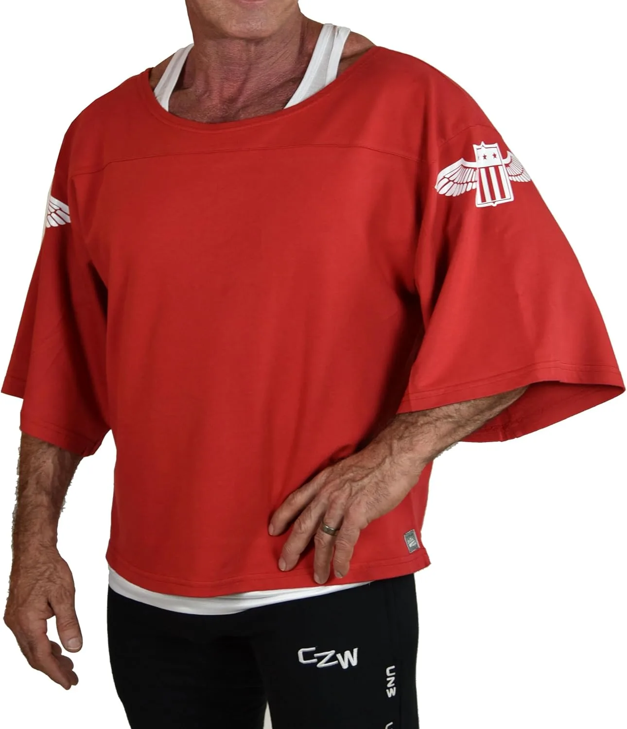 

Мужская оверсайз красная футболка Rag Top для тренажерного зала с 3/4 рукавом Crazee Wear