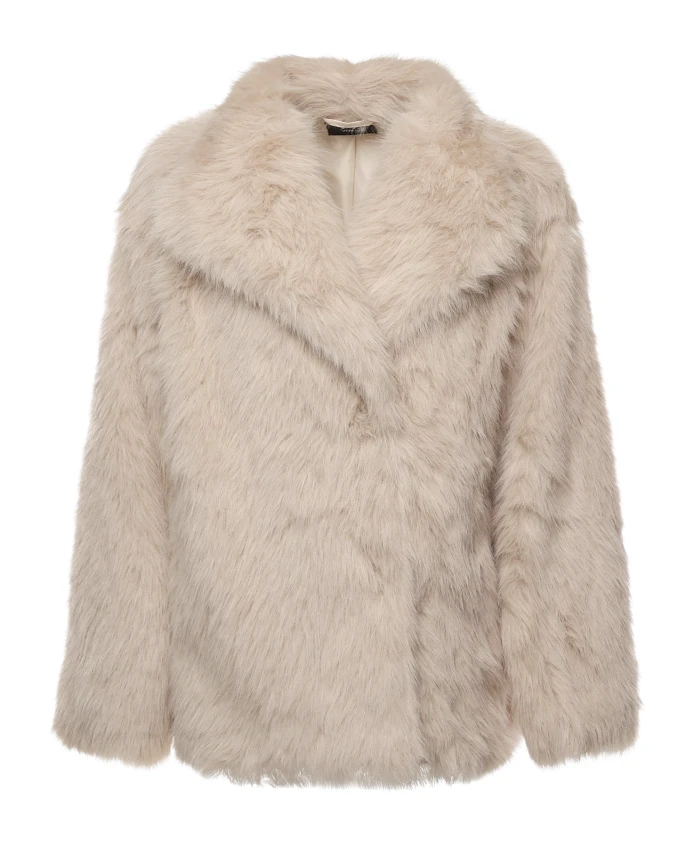 

Куртка из экологичной овчины свободного кроя, кремового цвета. V73, бежевый