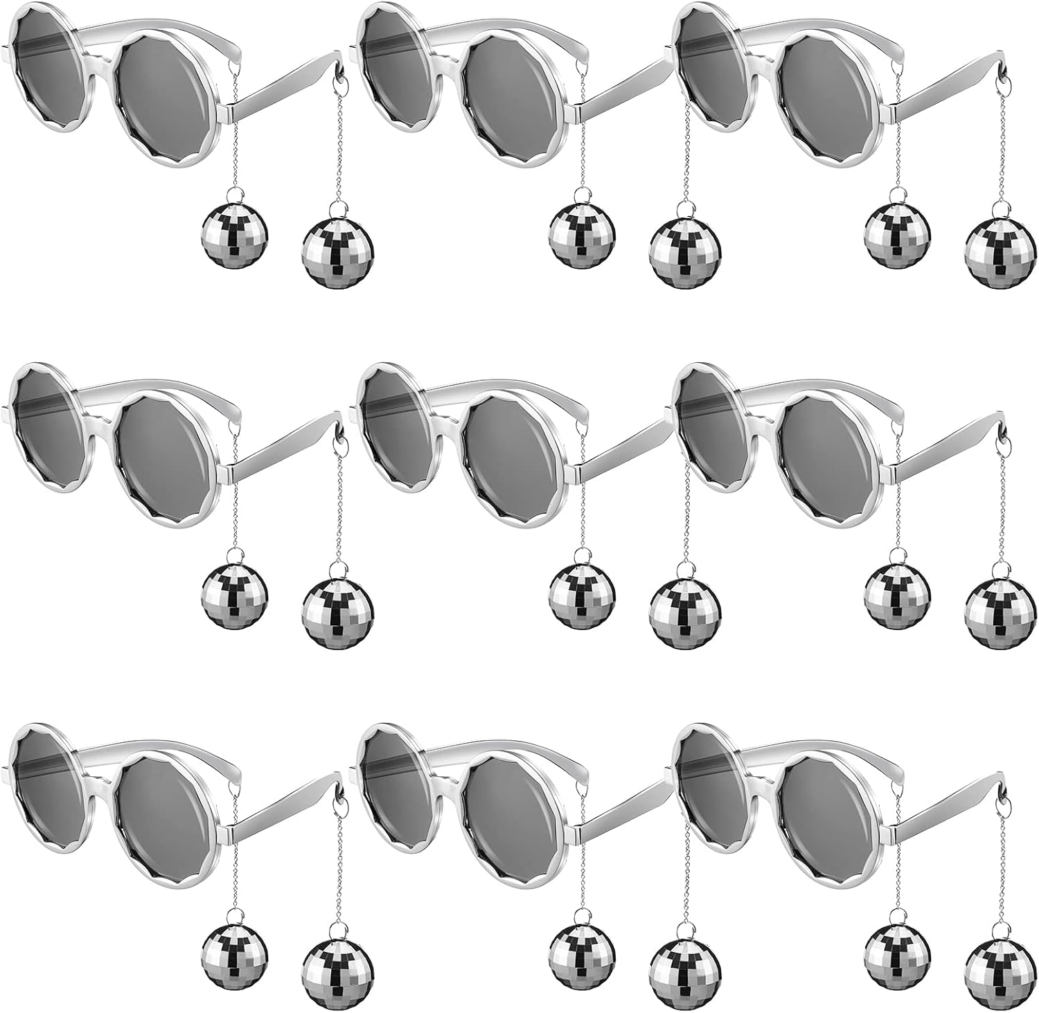 

Oudain 9 пар ретро-очков в виде диско-шара, забавные солнцезащитные очки для вечеринки в стиле 70-х, очки с серебряной цепочкой для женщин и девушек, сувениры для вечеринки, Silver