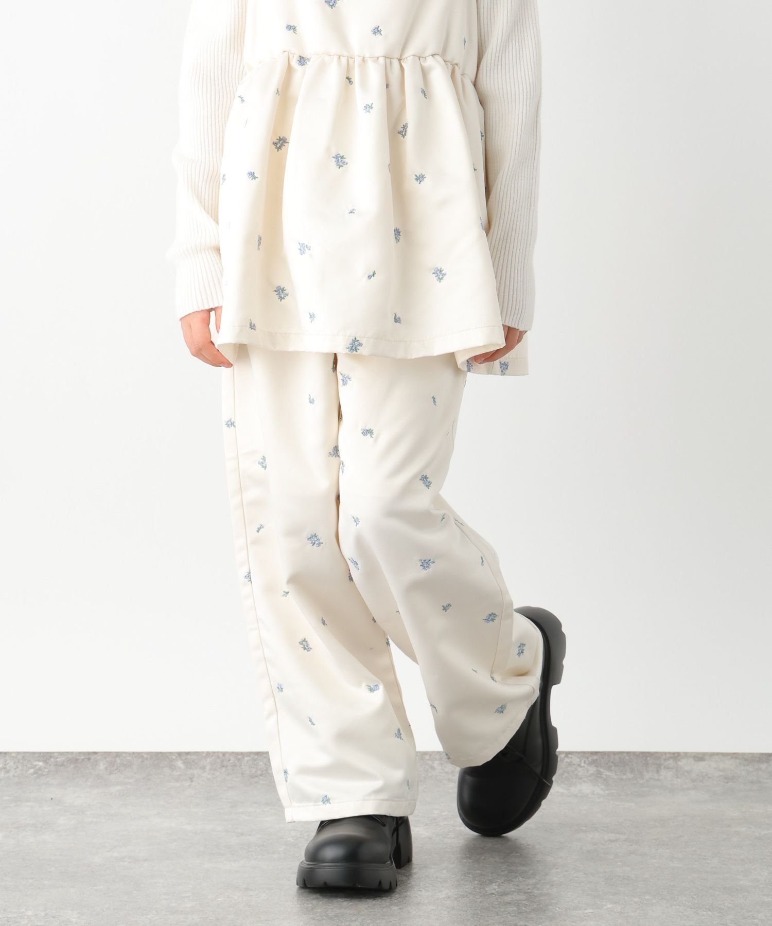Атласные брюки с цветочной вышивкой/Детские/638317 GLOBAL WORK, Ivory (Satin Embroidery) 08