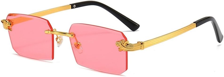 

Солнцезащитные очки без оправы прямоугольной формы 2027 года для женщин и мужчин, винтажные металлические, с леопардовым принтом, модные, без оправы, тонированные, UV400 MTZJH, Pink
