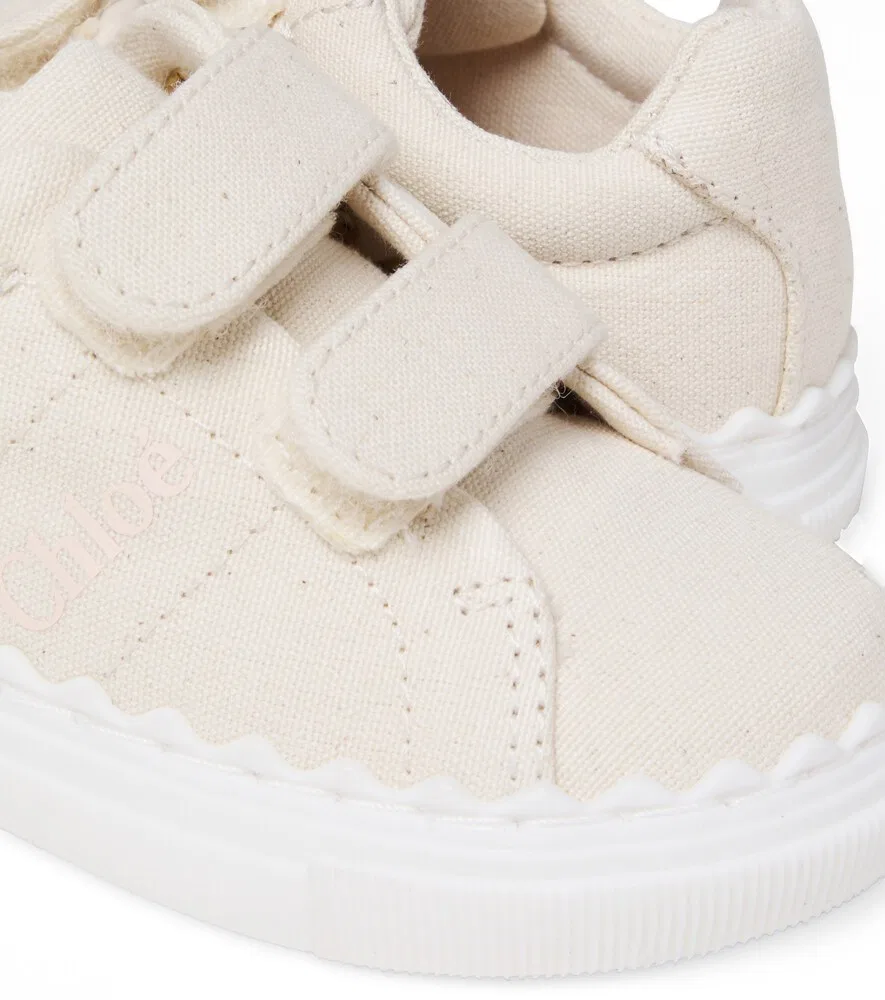 Детские кеды из парусины с волнистым краем и логотипом Chloé Kids, бежевый — фото 4