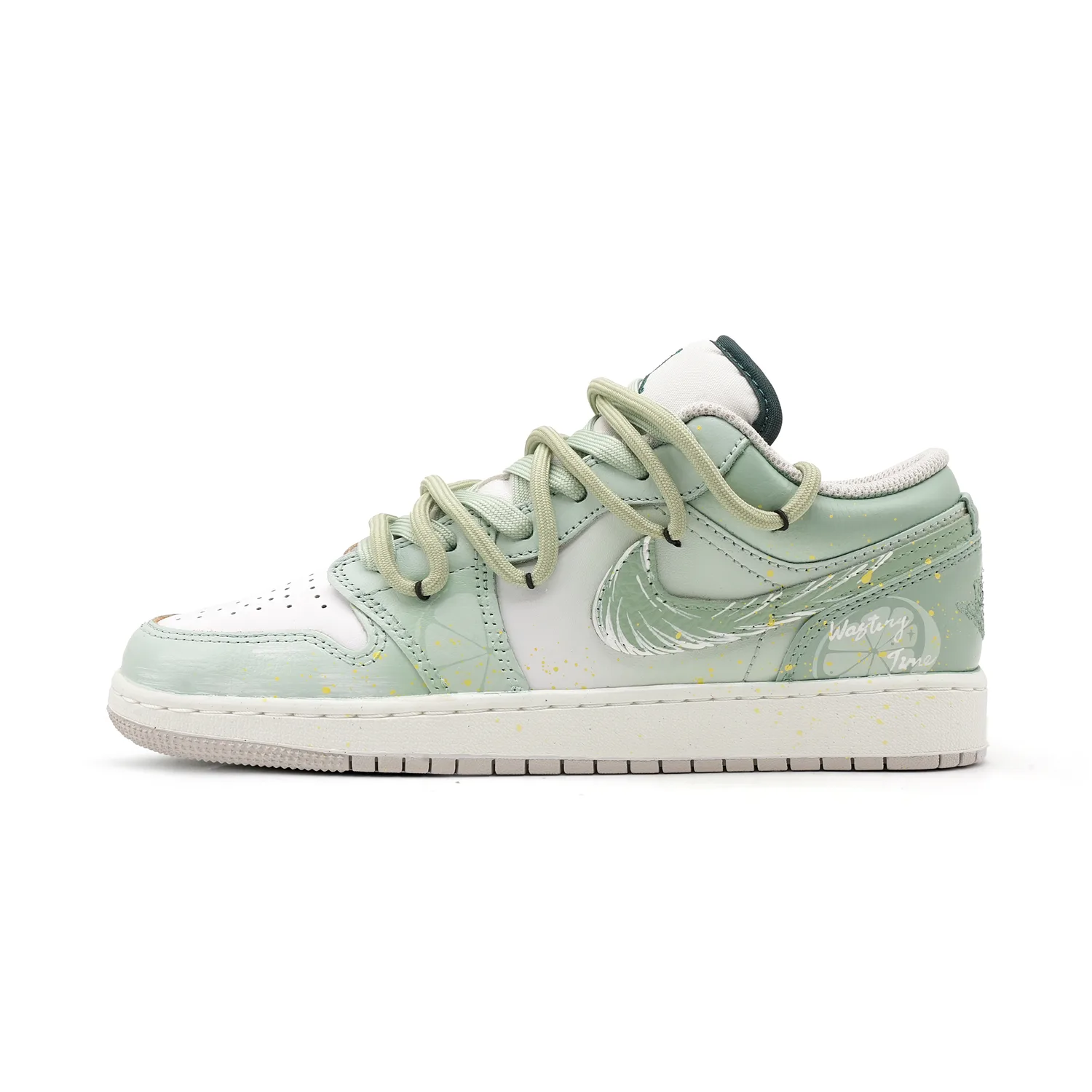 Air 1 Lime Holiday нескользящая устойчивая к истиранию низкая обувь Jordan, зеленый белый — фото 3