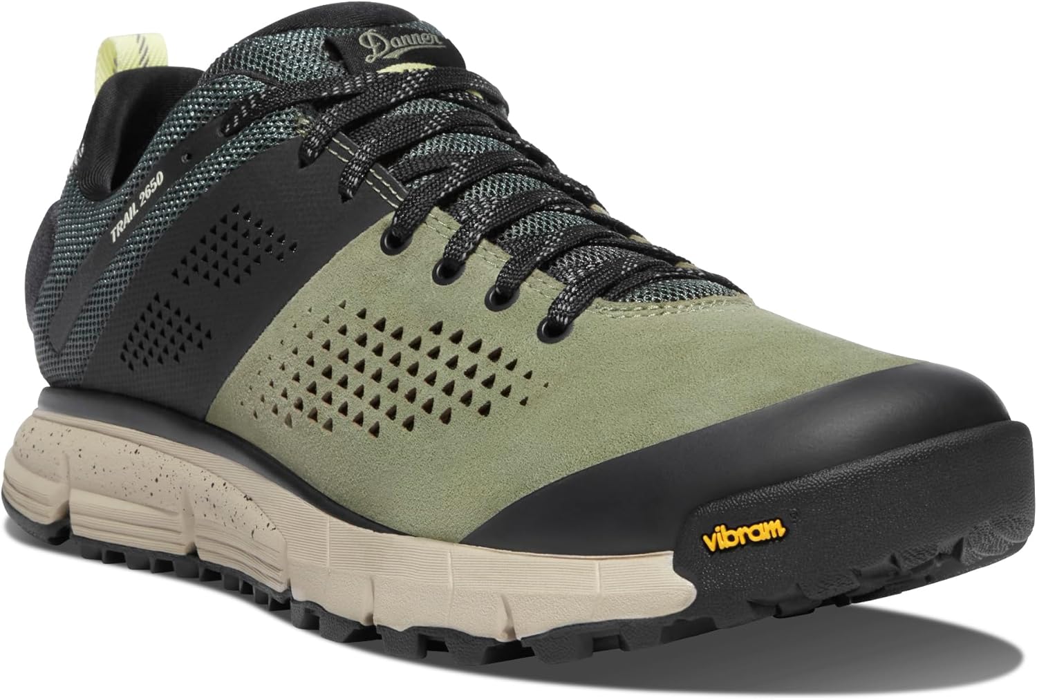 

Мужские туристические ботинки Danner Trail 2650 - прочная замша, легкий текстиль с дышащей сетчатой подкладкой, стелька Ortholite и подошва Vibram для сцепления, черный/зеленый