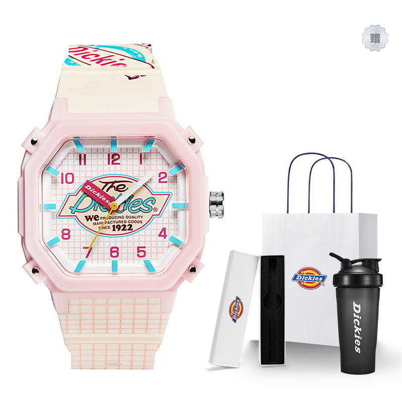 

Dickies Часы Wrist Watch Quartz Movement Silicone Strap Pink Watch Dial Women's Watch Classic Box