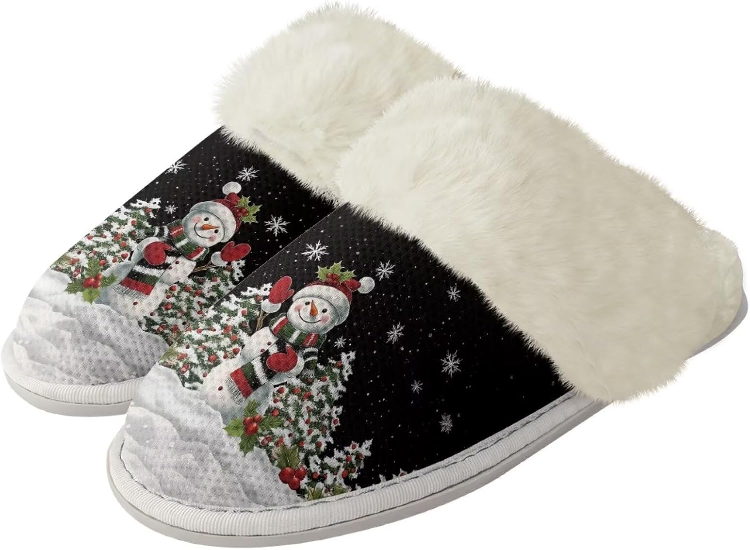 

Тапочки Srengjodk Slip-On для дома, тапочки для женщин и мужчин, фланелевые хлопковые тапочки с меховой отделкой, унисекс, размеры 36-47, Cute Snowman Print
