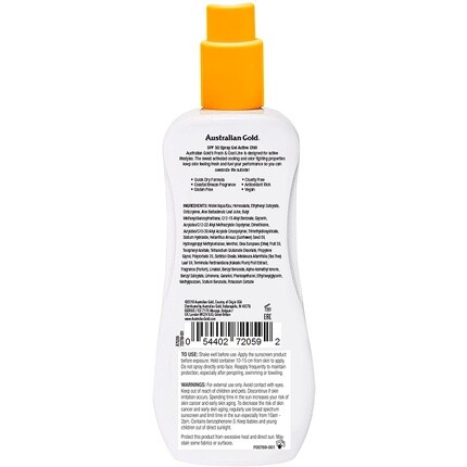 Солнцезащитный гель-спрей Active Chill Spf 30, 237 мл, Australian Gold — фото 2