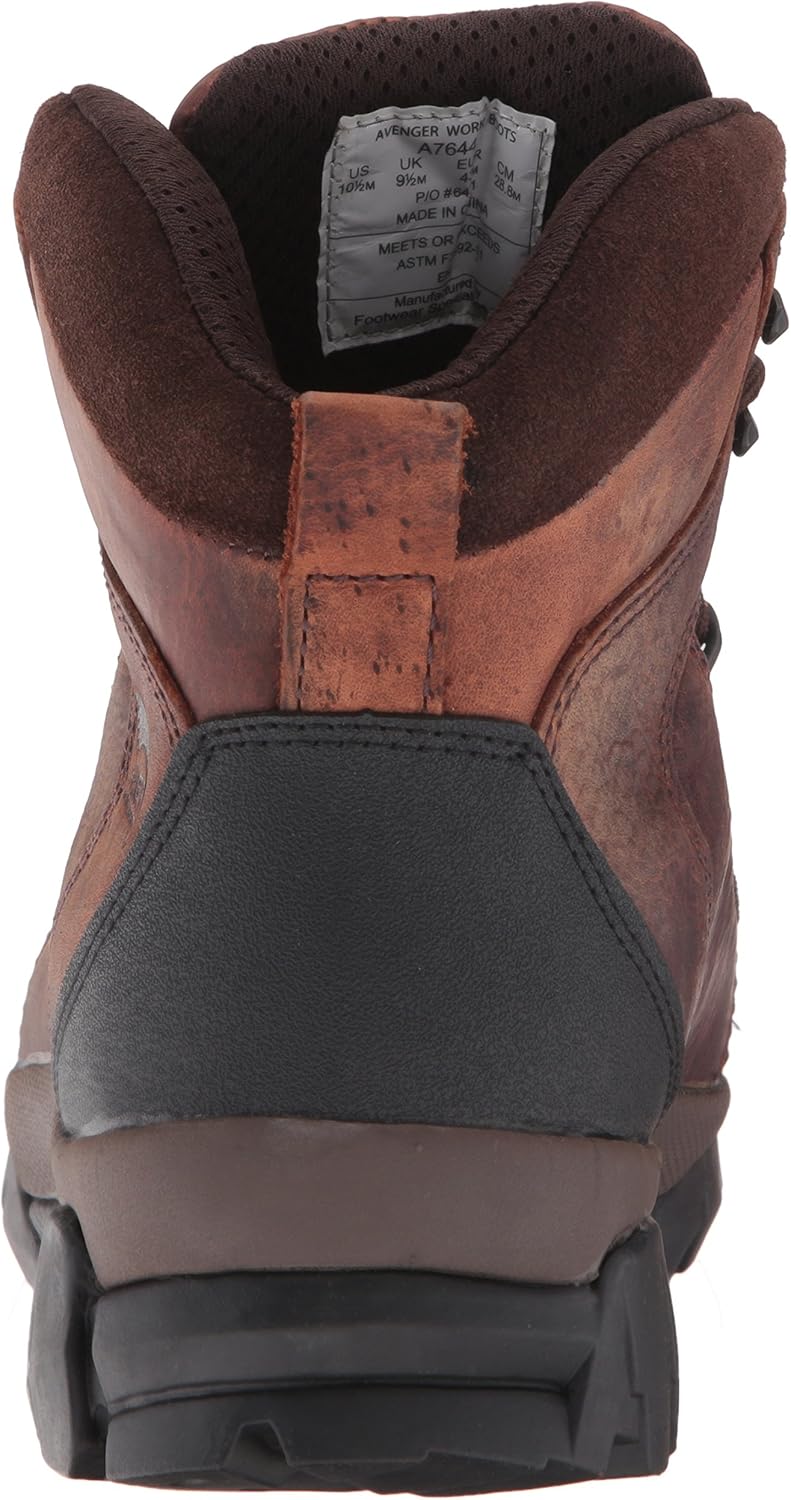 Мужские рабочие ботинки FSI FOOTWEAR SPECIALTIES INTERNATIONAL 7644 средней высоты, кожаные, водонепроницаемые, с мягким носком, без видимых металлических деталей, с защитой от влаги Avenger, коричневый — фото 3