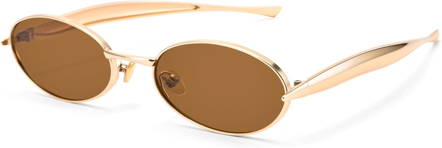 

Солнцезащитные очки Hycredi Retro Oval для женщин и мужчин, модные классические металлические оправы в стиле 90-х, маленькие, с защитой от УФ-излучения UV400, стильные солнцезащитные очки 2025 года, C3 - Gold/Brown