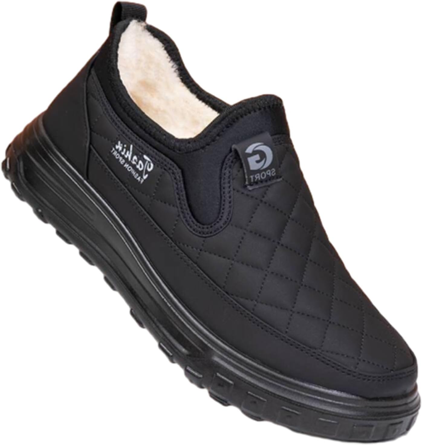 

Мужские зимние ботинки с толстой теплой водонепроницаемой и нескользящей подошвой, с меховой подкладкой, удобные слипоны для холодной погоды Zplmide, черный