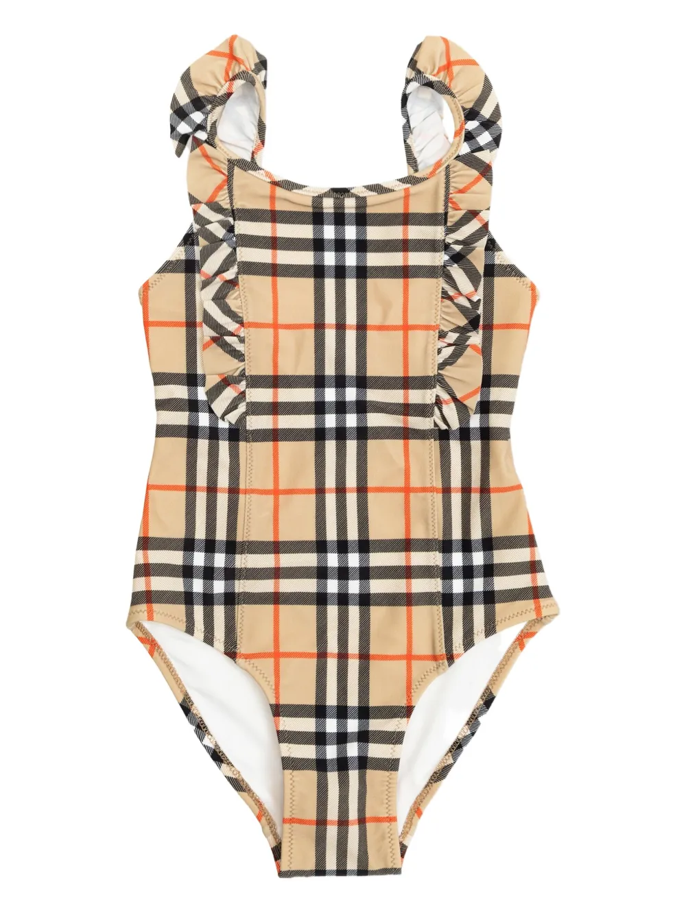 

Купальник в клетку с оборками Burberry Kids, нейтральный