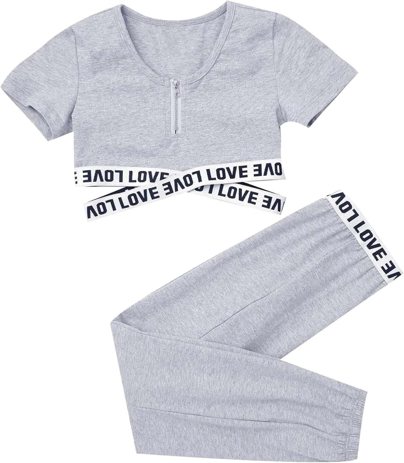 Детский спортивный костюм для гимнастики Mufeng, топ и леггинсы, Short Sleeve Grey — фото 3