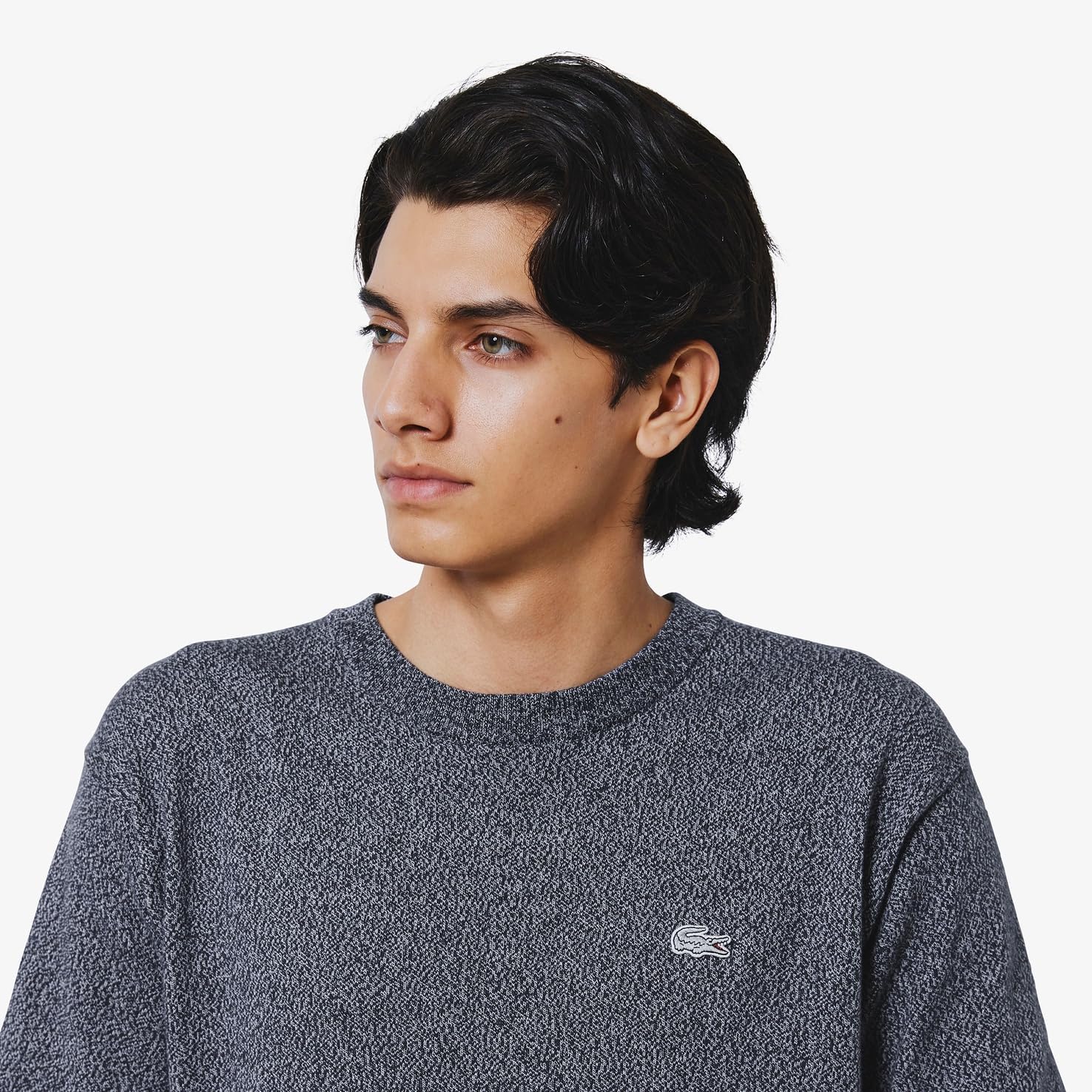 Мужская повседневная трикотажная футболка Lacoste в трехцветном меланжевом исполнении, серый — фото 4