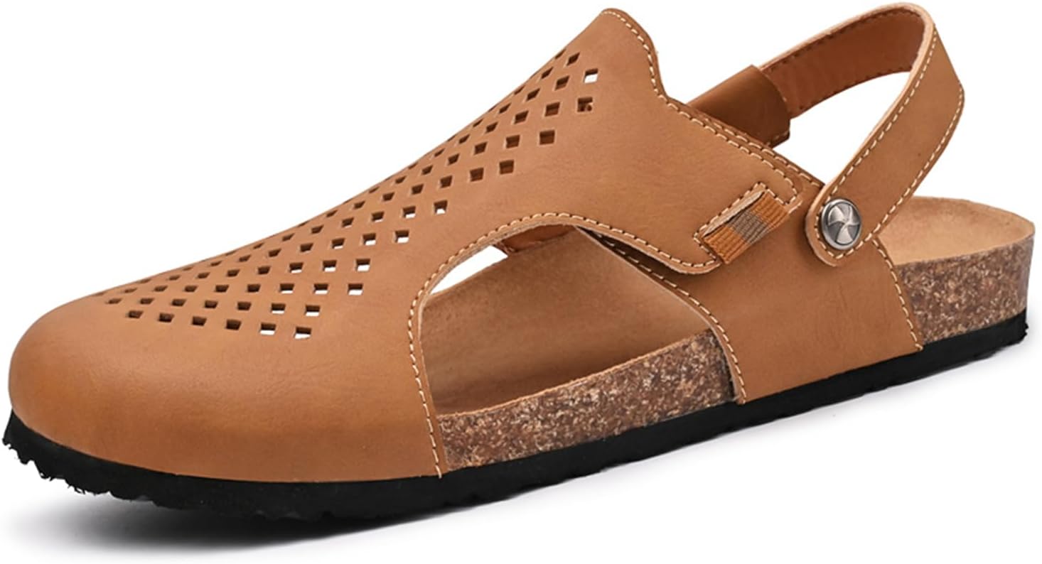 

Мужские кожаные сандалии с поддержкой свода стопы, стелькой из пробки, перфорированные сабо, слайд-сандалии, с задником на ремешке, для улицы и пляжа Dacnakby, коричневый