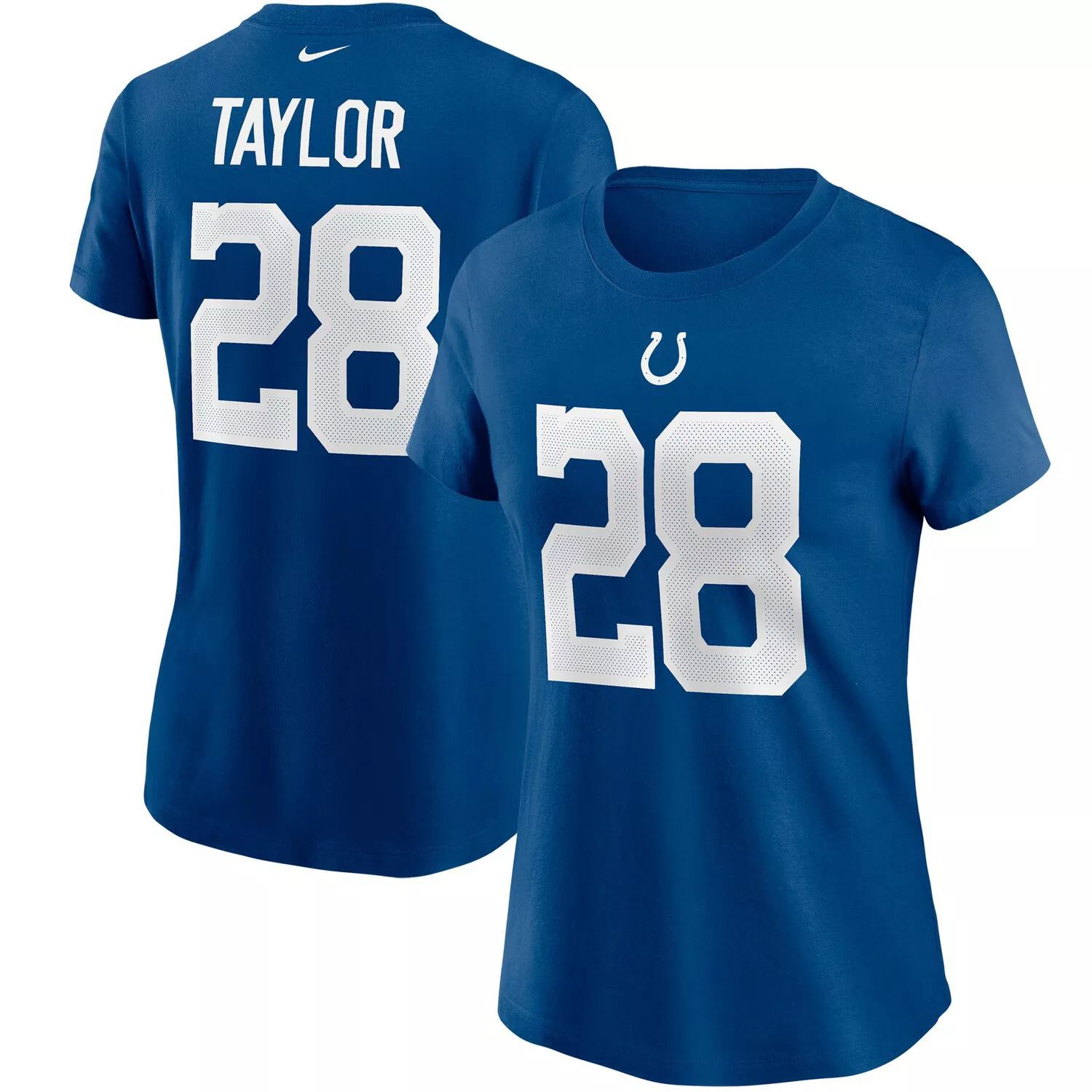 

Женская футболка Nike Jonathan Taylor Royal Indianapolis Colts с именем и номером Nike