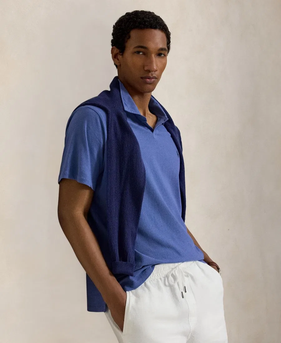 Поло из хлопка и льна стандартного кроя Polo Ralph Lauren, синий — фото 3
