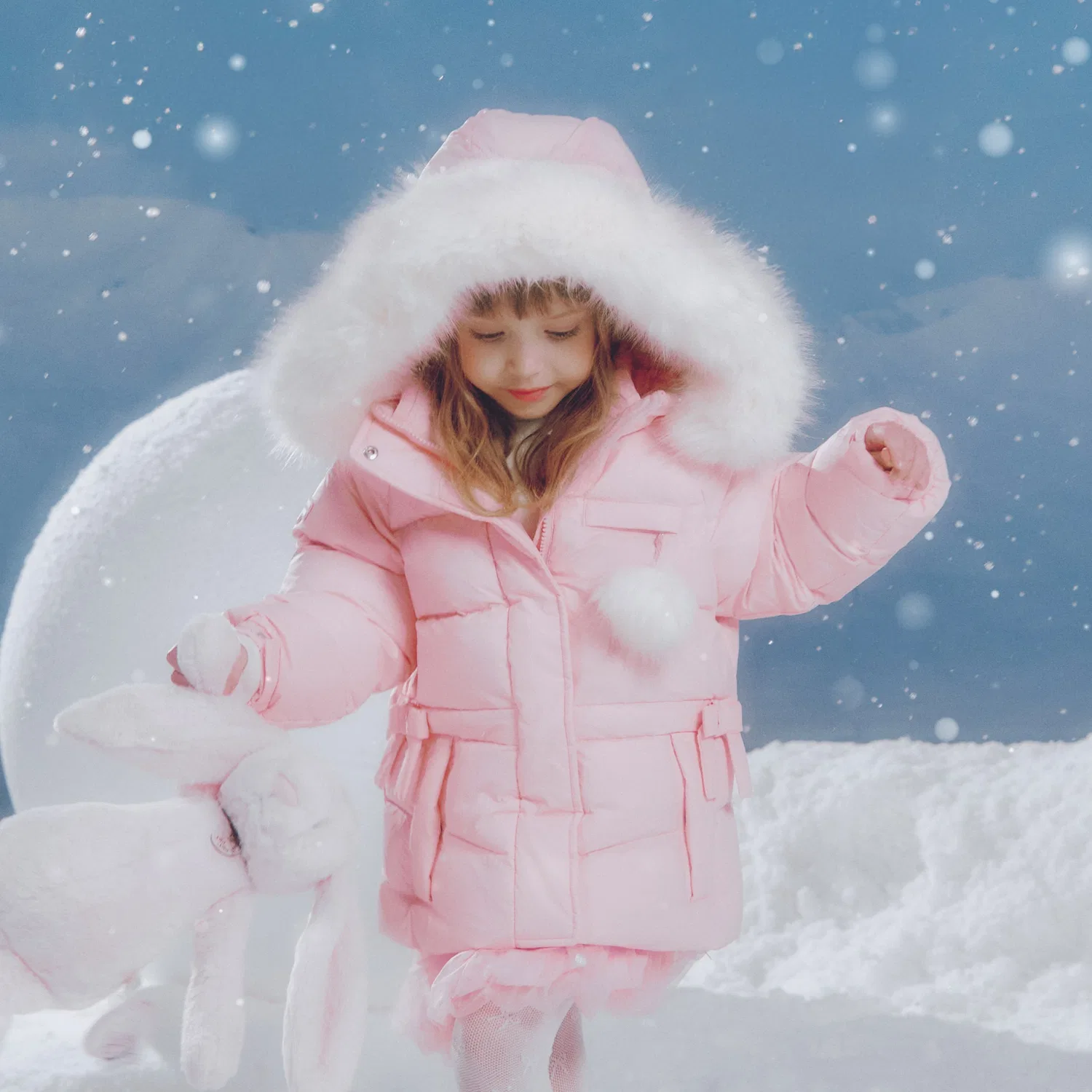 Детский пуховик с бантом и помпоном розовый от Fila Kids