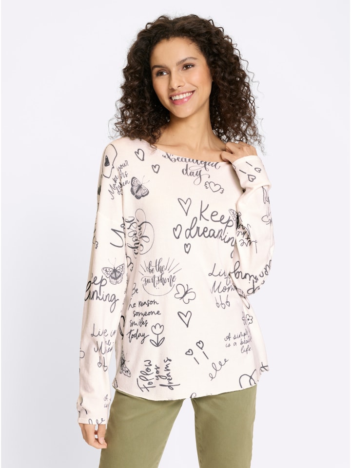 

Тонкий вязаный свитер с принтом цвета экрю и антрацита Heine