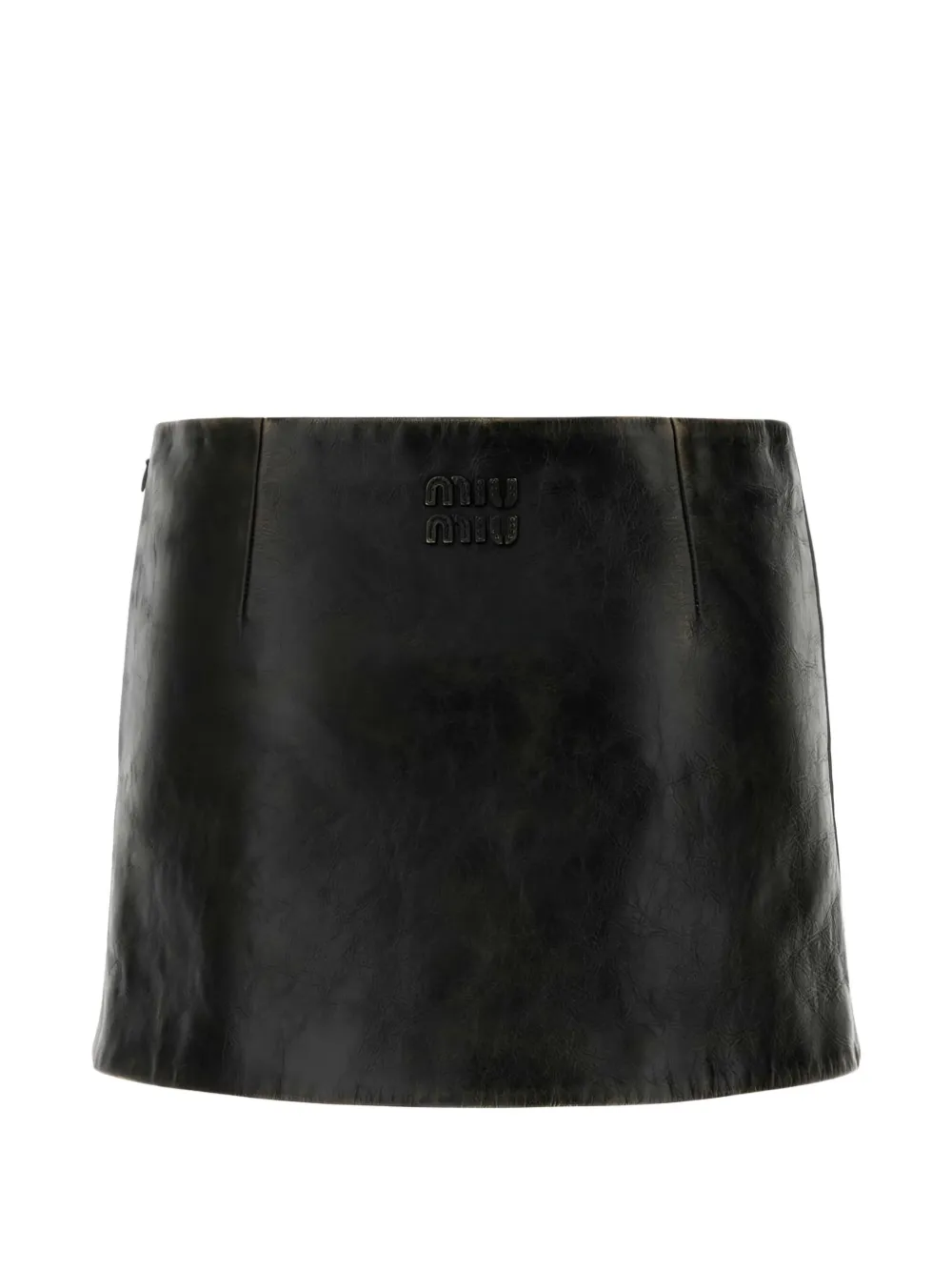 Кожаная мини-юбка MIU MIU, черный — фото 2