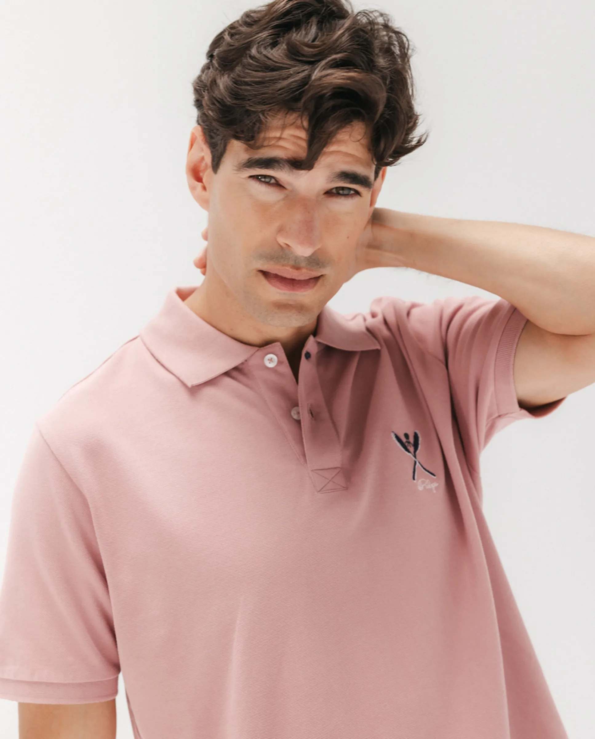 

Мужское короткое поло из пике с логотипом на груди El Pulpo, розовый