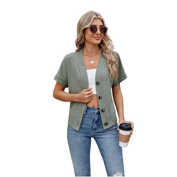 

Женский кардиган с коротким рукавом и V-образным вырезом Yesfashion, Green