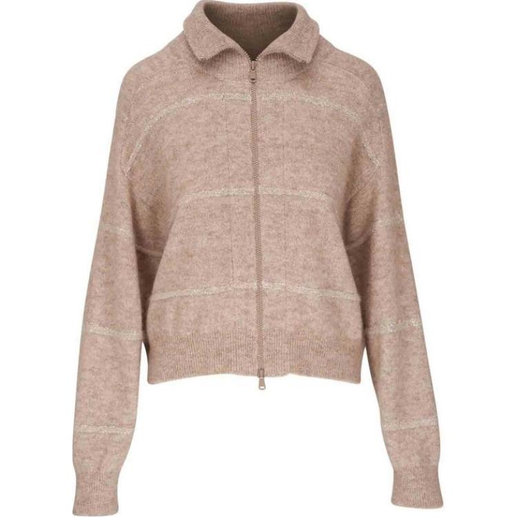 

Вязаный кардиган на молнии с пайетками Brunello Cucinelli, Light Umber