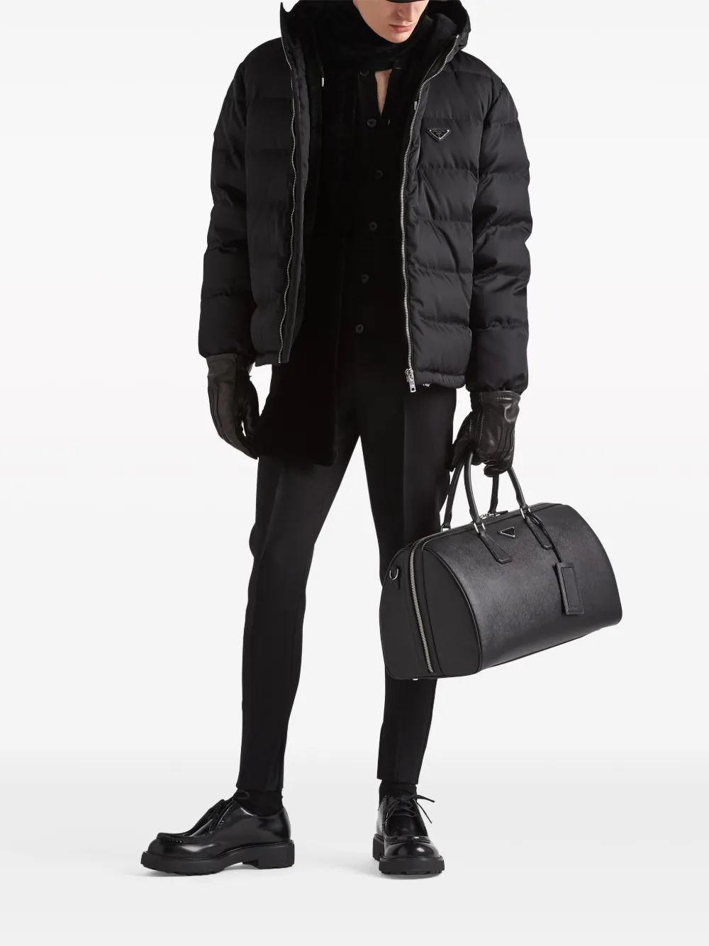 Пуховик Prada Re-Nylon укороченный, черный