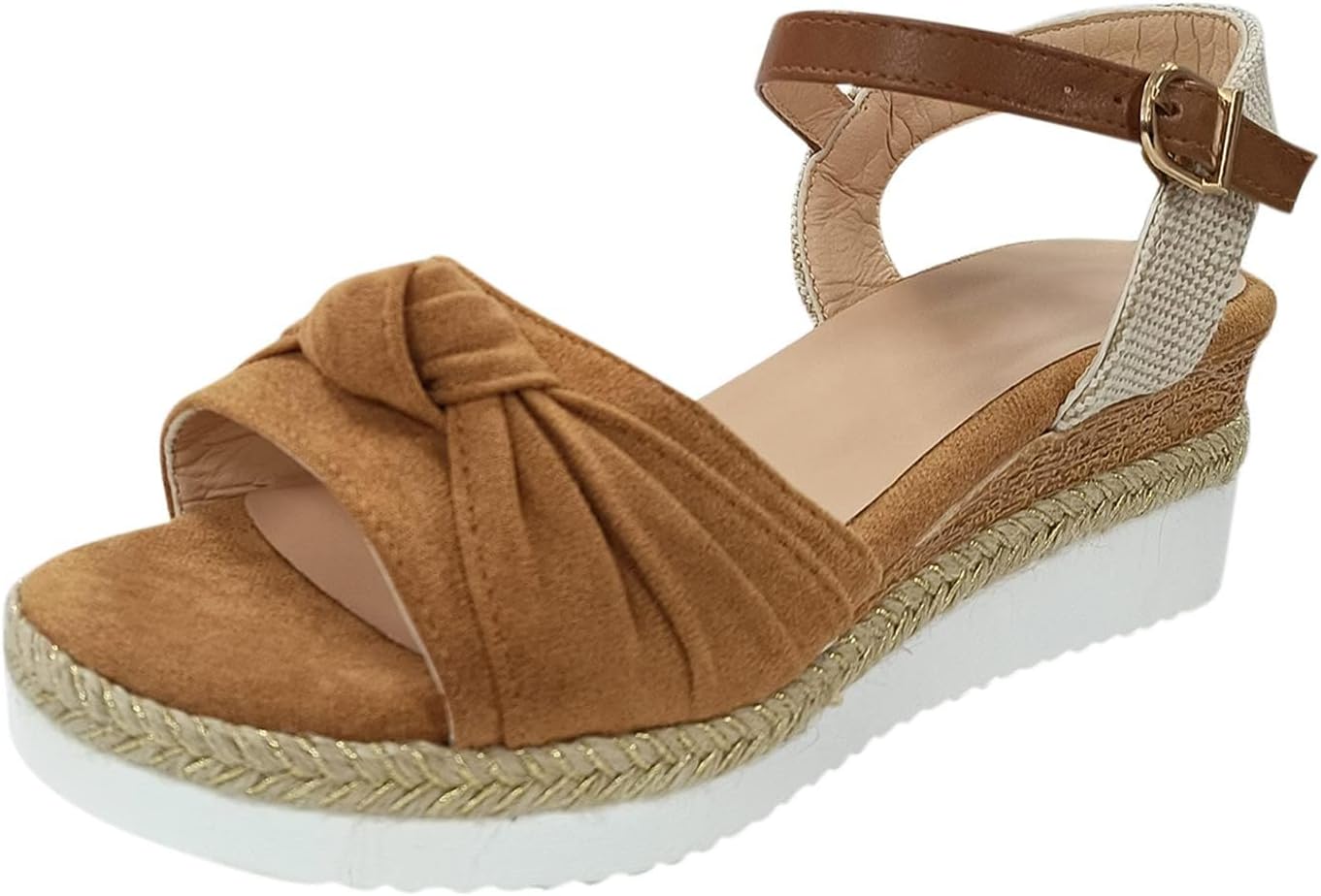 

Женские ортопедические сандалии с клином для женщин Летние бобоны с открытым носком, ремешки на лодыжке, эспадрильские танкетки, удобные сандалии на платформе, бохо-туфли для ходьбы Generic, коричневый