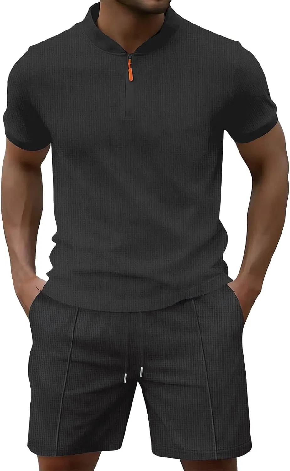 Мужской спортивный костюм из футболки поло и шорт, Cotton Polyester, Dark Gray
