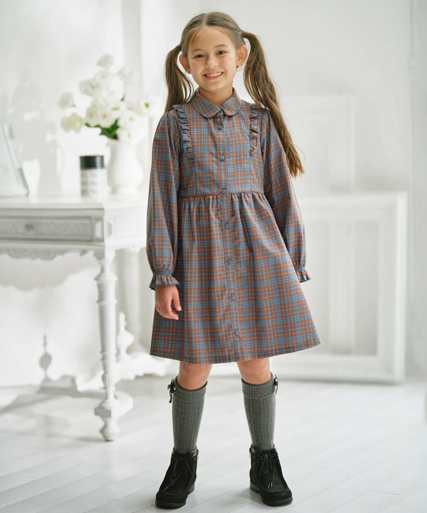 Платье-рубашка в клетку Lycee [110-140 см] Kids Suite, Blue x Orange [562] — фото 2