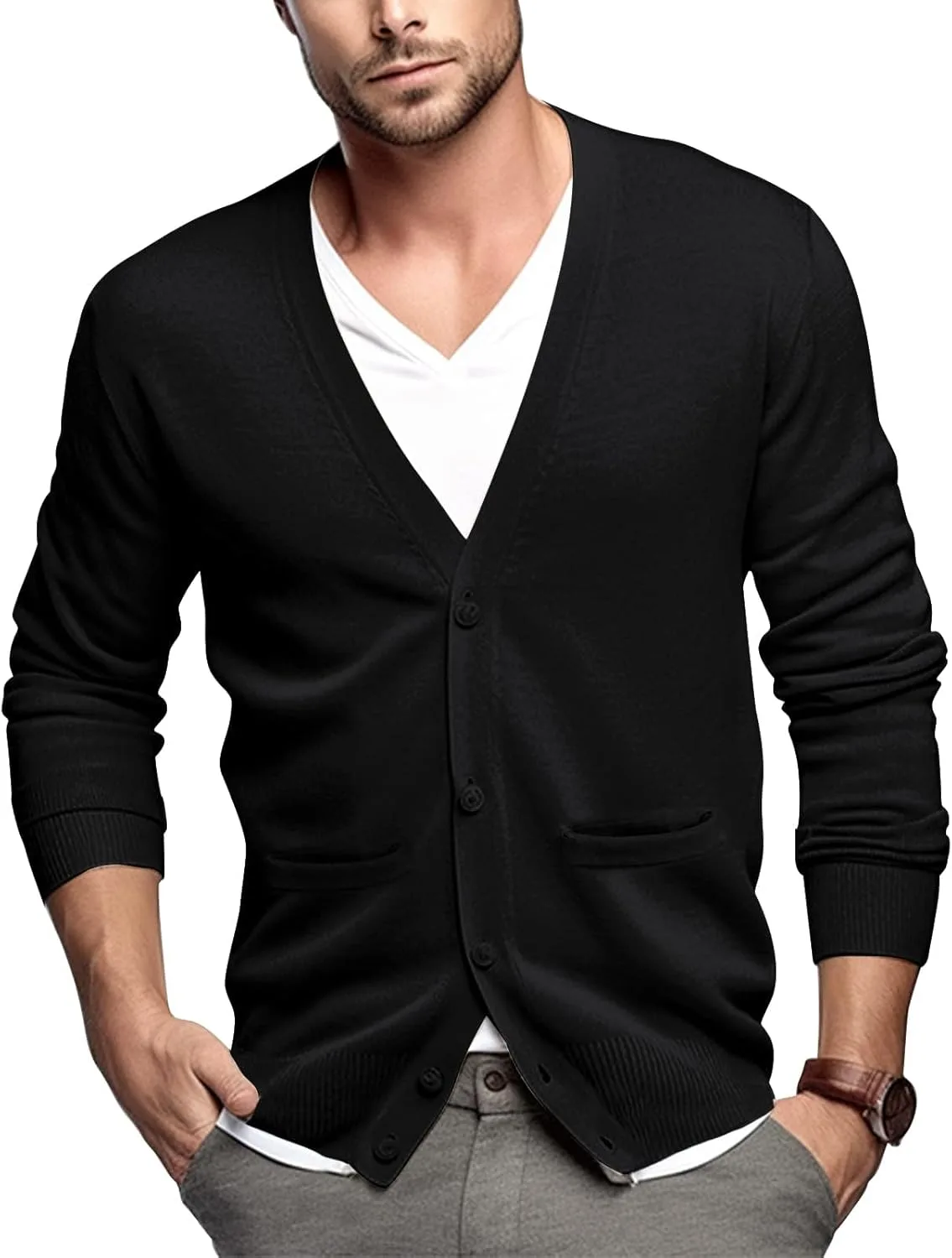 

Кардиган мужской Qualfort V-образный вырез на пуговицах с карманами