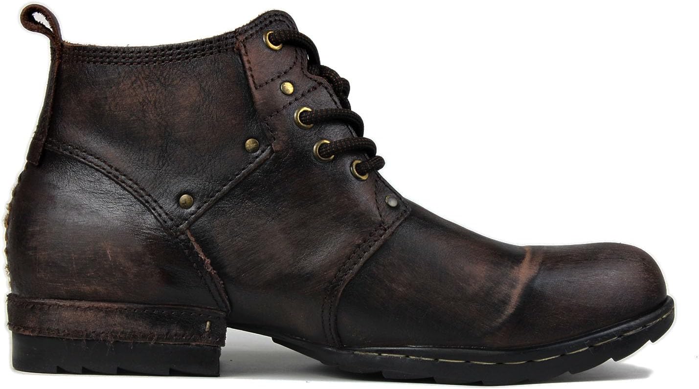 Мужские мото-ботинки OSSTONE Fashion с шнуровкой, кожаные чукка-бутсы, повседневная обувь с металлическими шипами OS-6015-3-A-US-R, металлический черный — фото 4