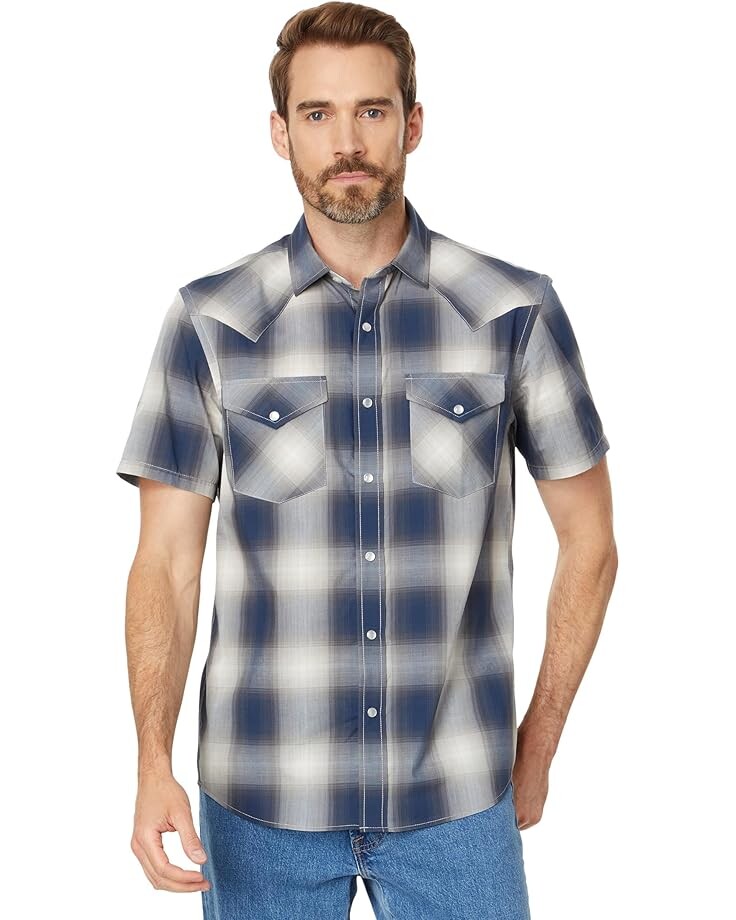 

Рубашка Pendleton Frontier Shirt Short Sleeve, цвет Navy/Grey Plaid