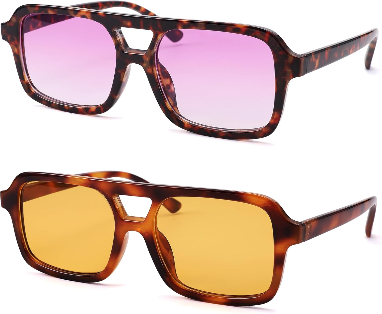 

Солнцезащитные очки-авиаторы NULOOQ, ретро 70-х, квадратные, унисекс, винтажные, с оранжевыми линзами, A4* (Yellow Tortoise Frame/Orange Lens + Tortoise Frame/Gradient Purple Lens) - 2 шт