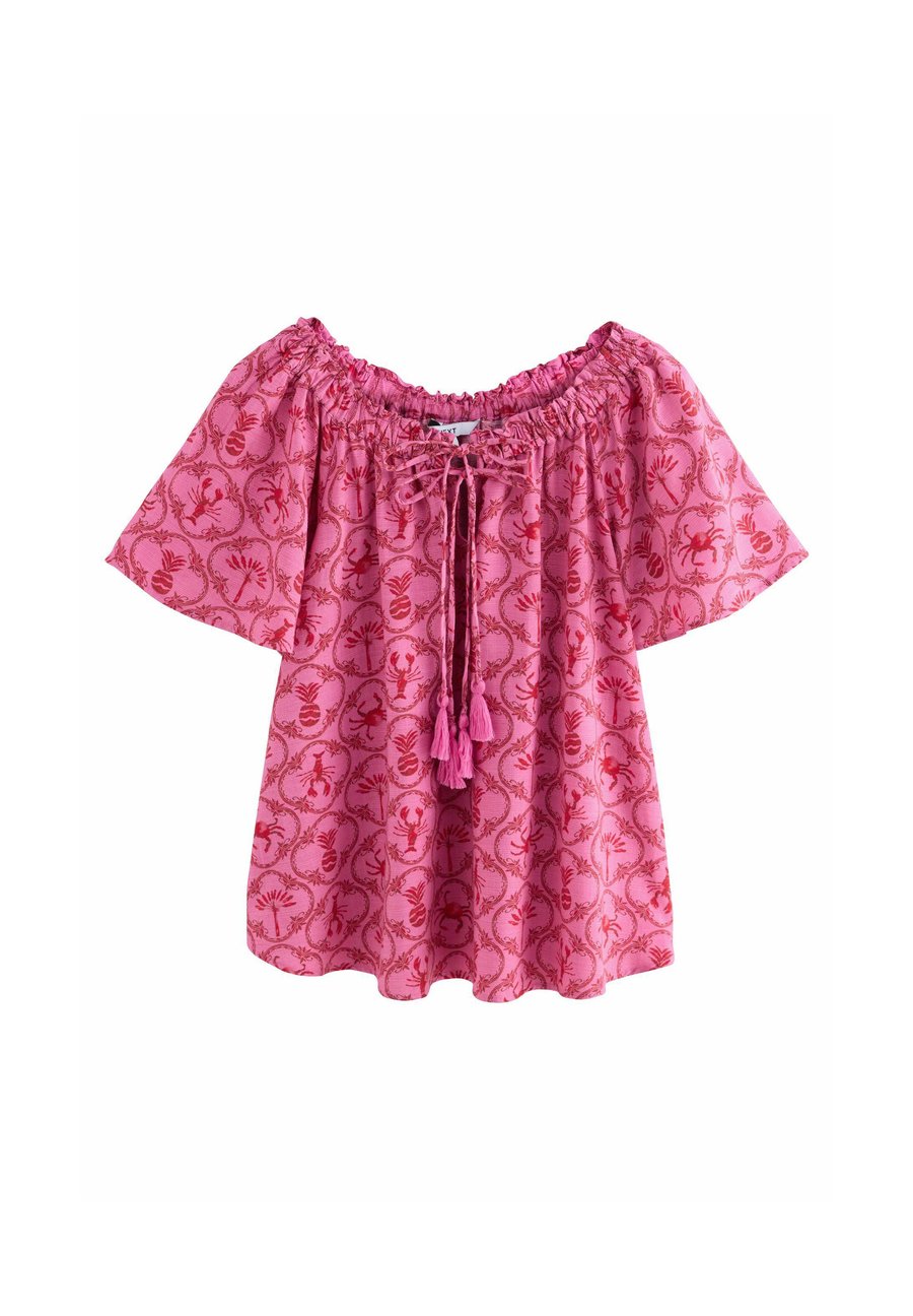 

Блуза Next SHORT SLEEVE TIE NECK BARDOT, Pink/Red Lobster Print/Pink