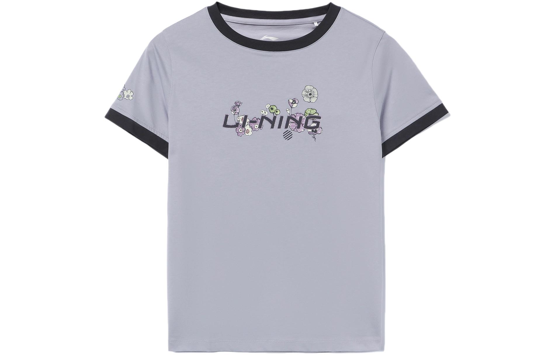 

LINING Спортивная модная коллекция футболок, женская, светло-пыльно-фиолетовые