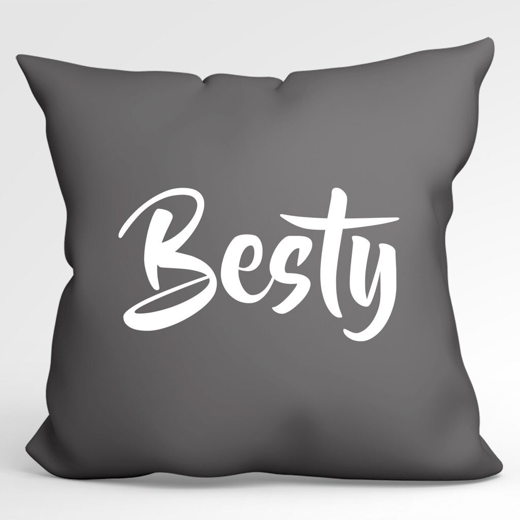 

Подушка Huuraa Besty Bestie Декоративный чехол для подушки без наполнителя Размер 40 x 40 см. Серый стальной с мотивом для лучшего друга Идея подарка для друзей и семьи Hellweg Druckerei