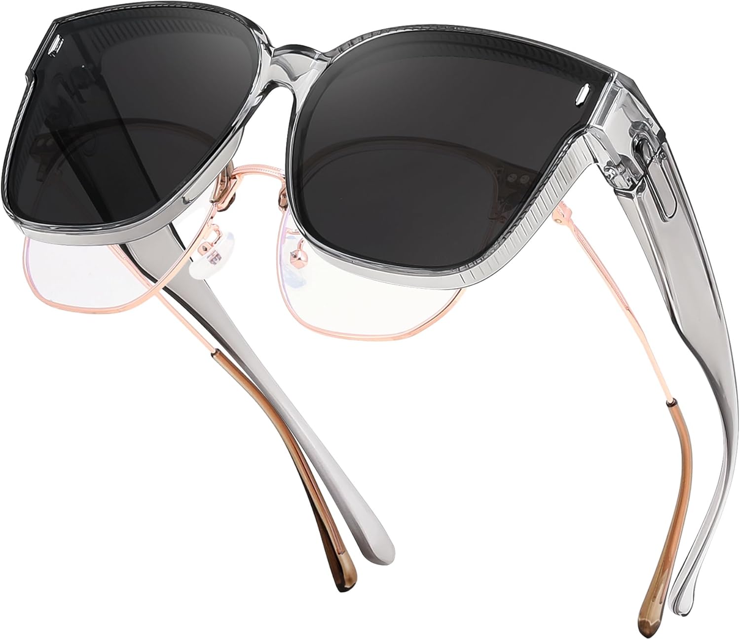 

Поляризованные солнцезащитные очки FEISEDY, надеваемые поверх обычных очков, для мужчин и женщин, большие квадратные солнцезащитные очки с защитой UV400, артикул B4187, Transparent Gray/Gray