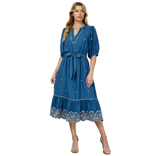 

Женское вышитое крестьянское платье с V-образным вырезом Figueroa & Flower, цвет chambray tan