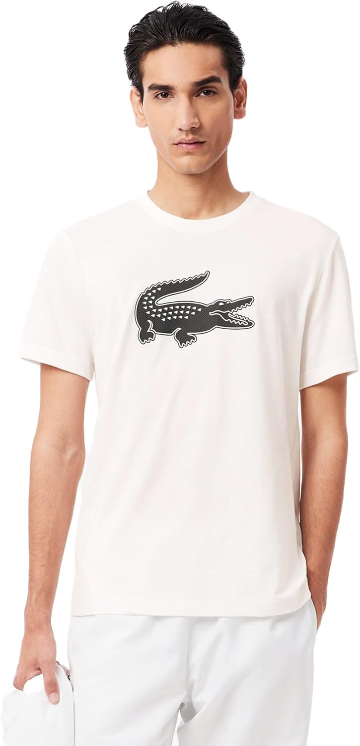 

Мужская футболка Lacoste из смесовой хлопковой ткани Ultra Dry с логотипом, белый/темно-синий