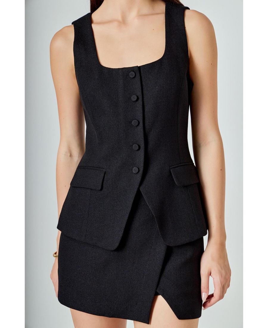 

Женский твидовый жилет с пуговицами и вырезом-лодочкой endless rose, Black