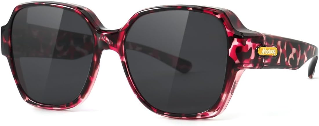 

Солнцезащитные очки Meeloog Over Glasses для женщин, поляризованные, стильные, увеличенного размера, надеваются поверх очков для вождения, MST0150, Pink Tortoise Frame Black Lens