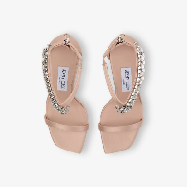 Атласные босоножки Jimmy Choo на каблуке с кристаллами, персиковый — фото 2