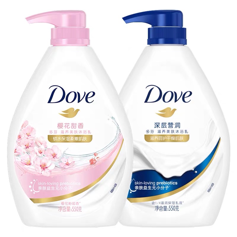 Набор гелей для душа Dove: Цветы персика, 300 г + Глубокое питание, 190 г
